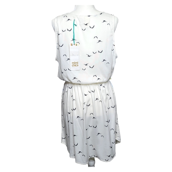 Mimi Chica Sleeveless Birds Pattern Mini Dress W/ Pockets Size Large - Picture 12 of 14